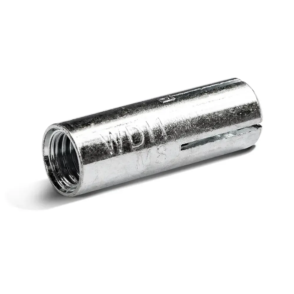 Chrome threaded metal sleeve connector on a white background