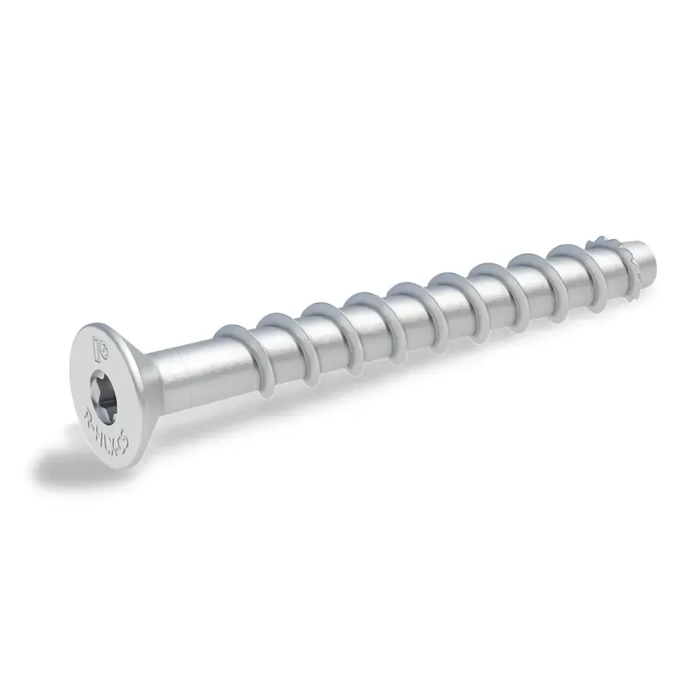Silver screw with Torx head on a white background