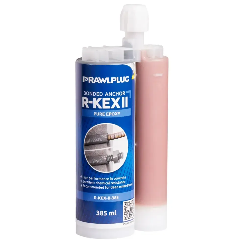 PRAWPPLUG R-KEXII dual cartridge epoxy adhesive, blue and white packaging, 385 ml