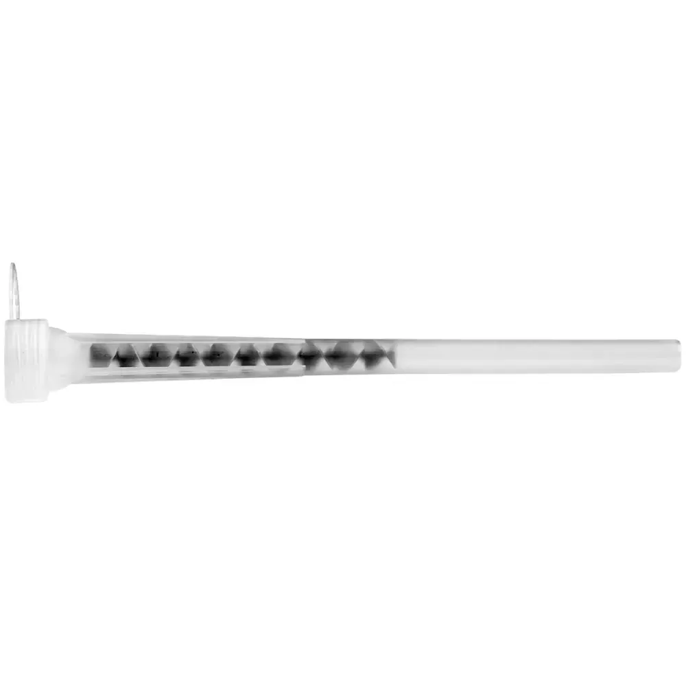 Clear plastic test tube with black triangular markers inside and a ribbed cap.