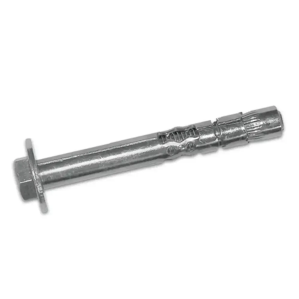 Metal wall anchor with expansion sleeve and flange on a white background
