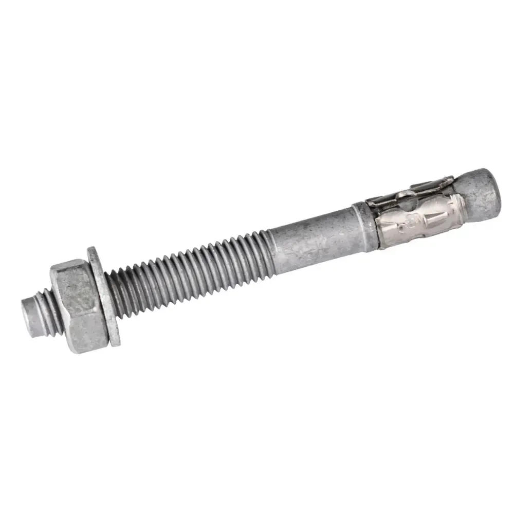 Metal expansion anchor bolt with nut on white background