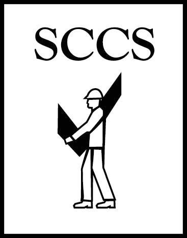 SCCS logo with a black-and-white worker holding a shovel or tool