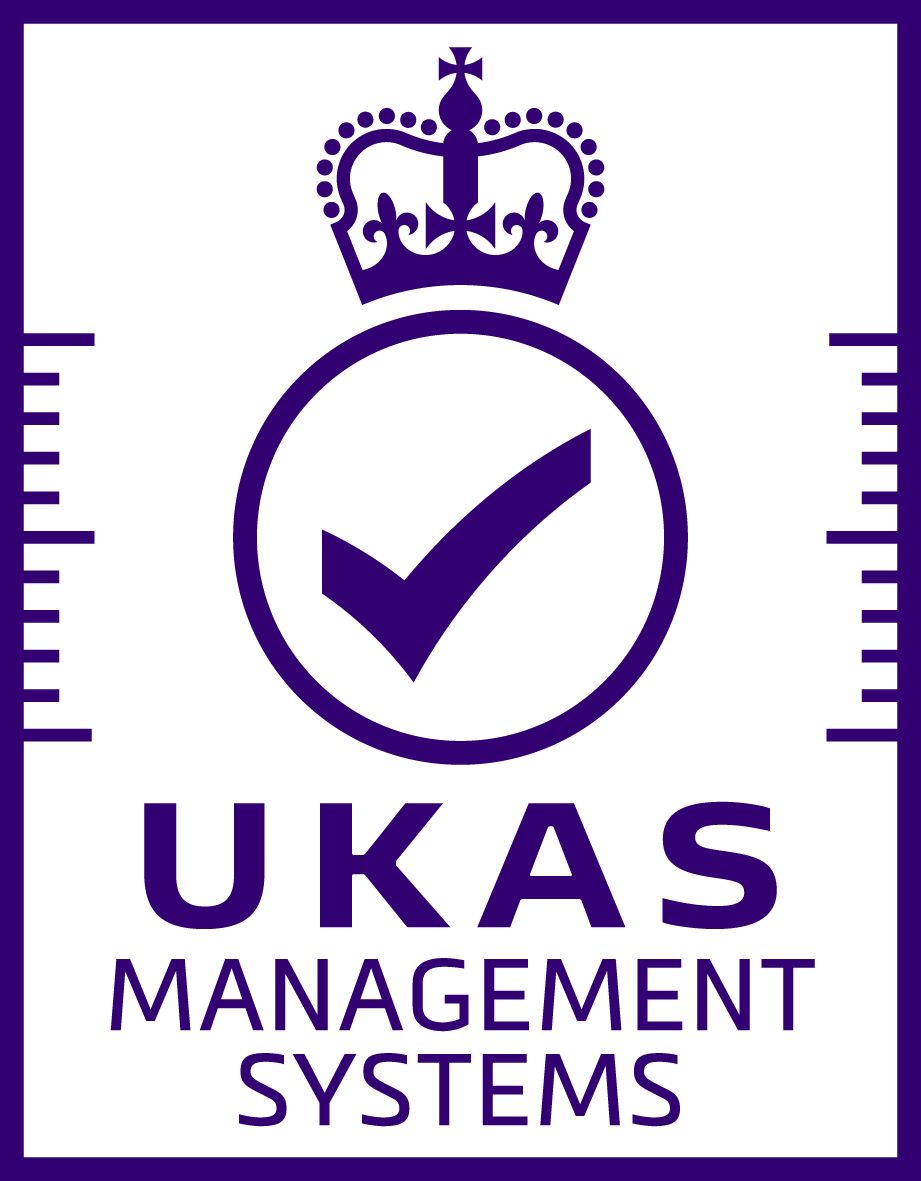 UKAS Management Systems logo with purple crown and checkmark inside a circle