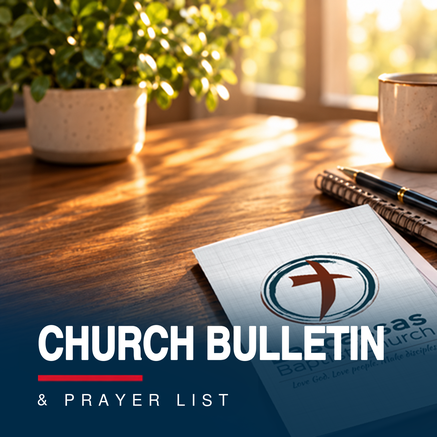 Church bulletin prayer list with a pen and notebook
