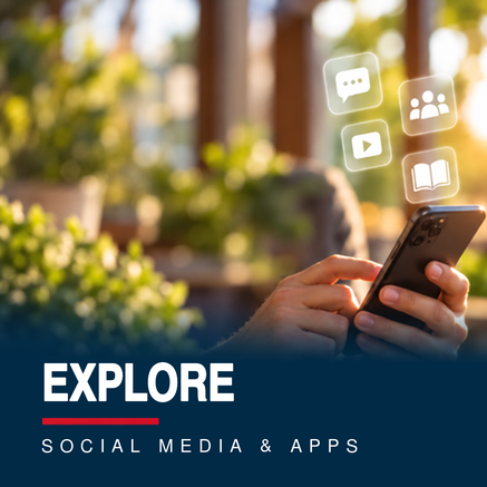 A bunch of social media icons with the words explore social media & apps