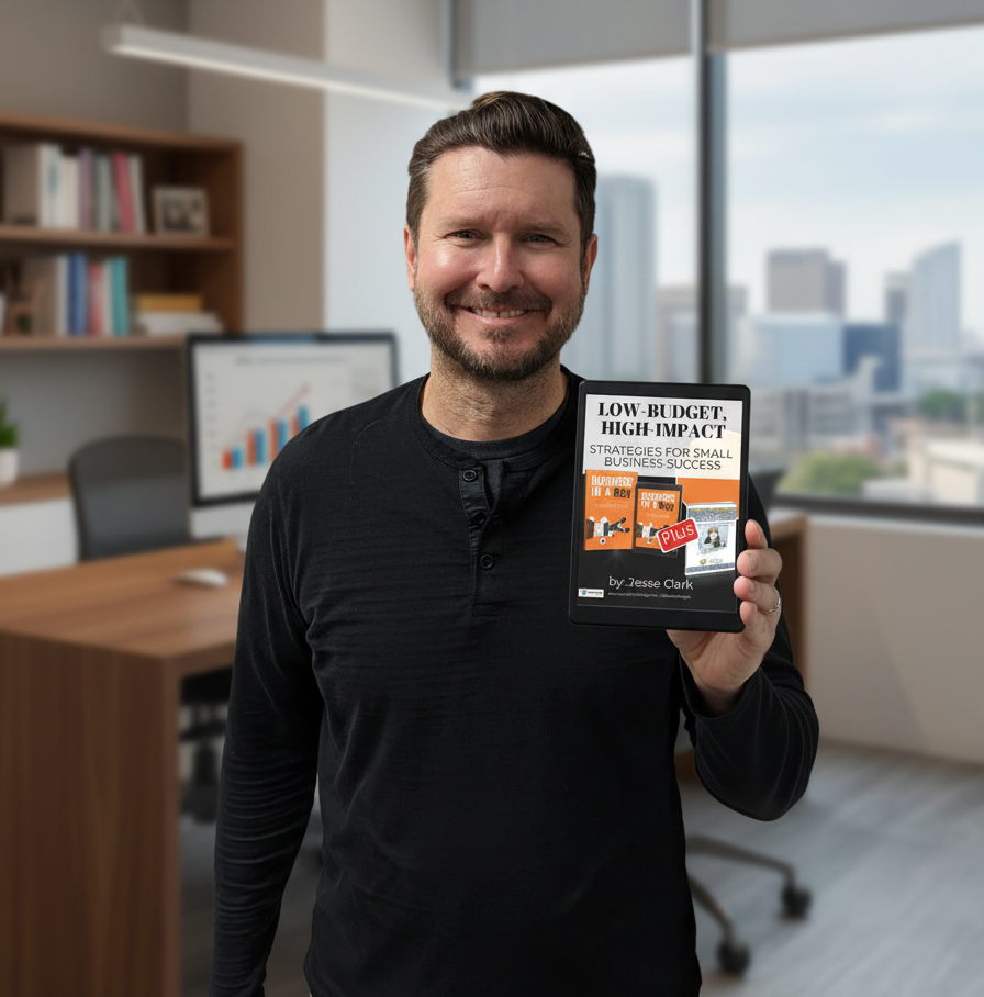 Man holding a book titled 