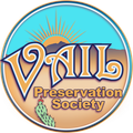 Vail Preservation Society logo with sun, mountains, and cactus in blue, tan, and orange.