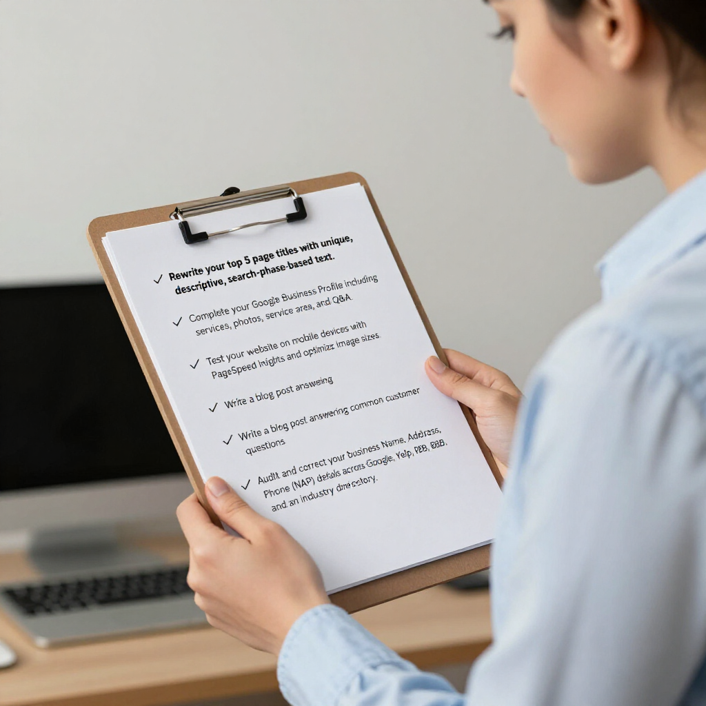 Person holding a clipboard with a checklist in an office setting