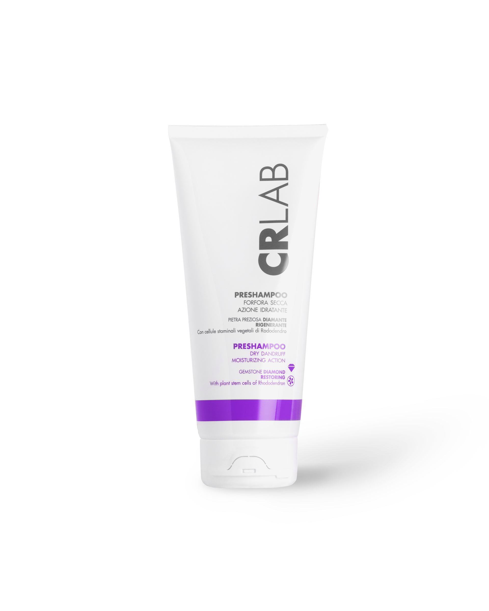 CRLAB pre-shampoo tube in white with purple accent band and CRLAB branding