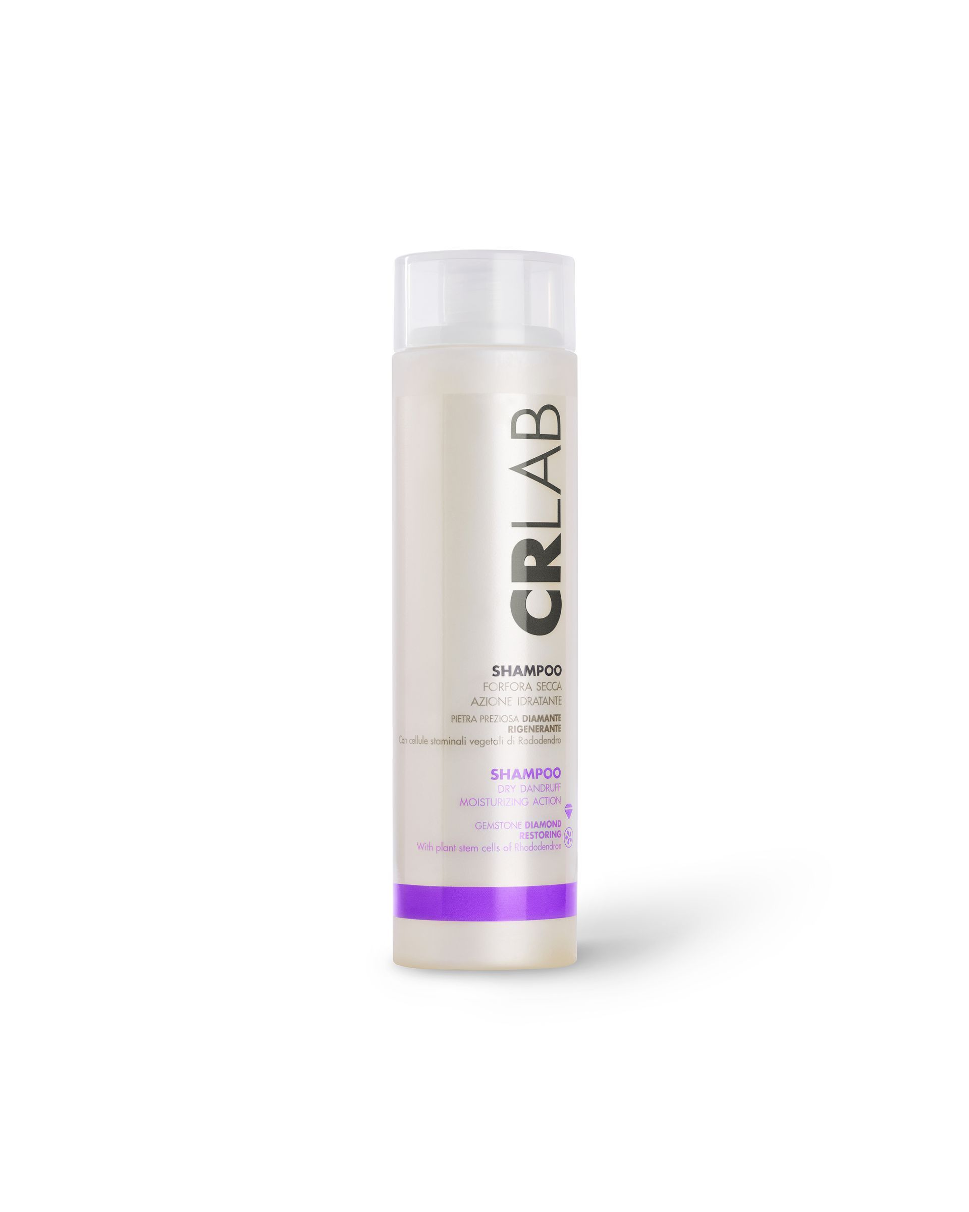 CRLAB shampoo bottle back showing product details and purple lower band