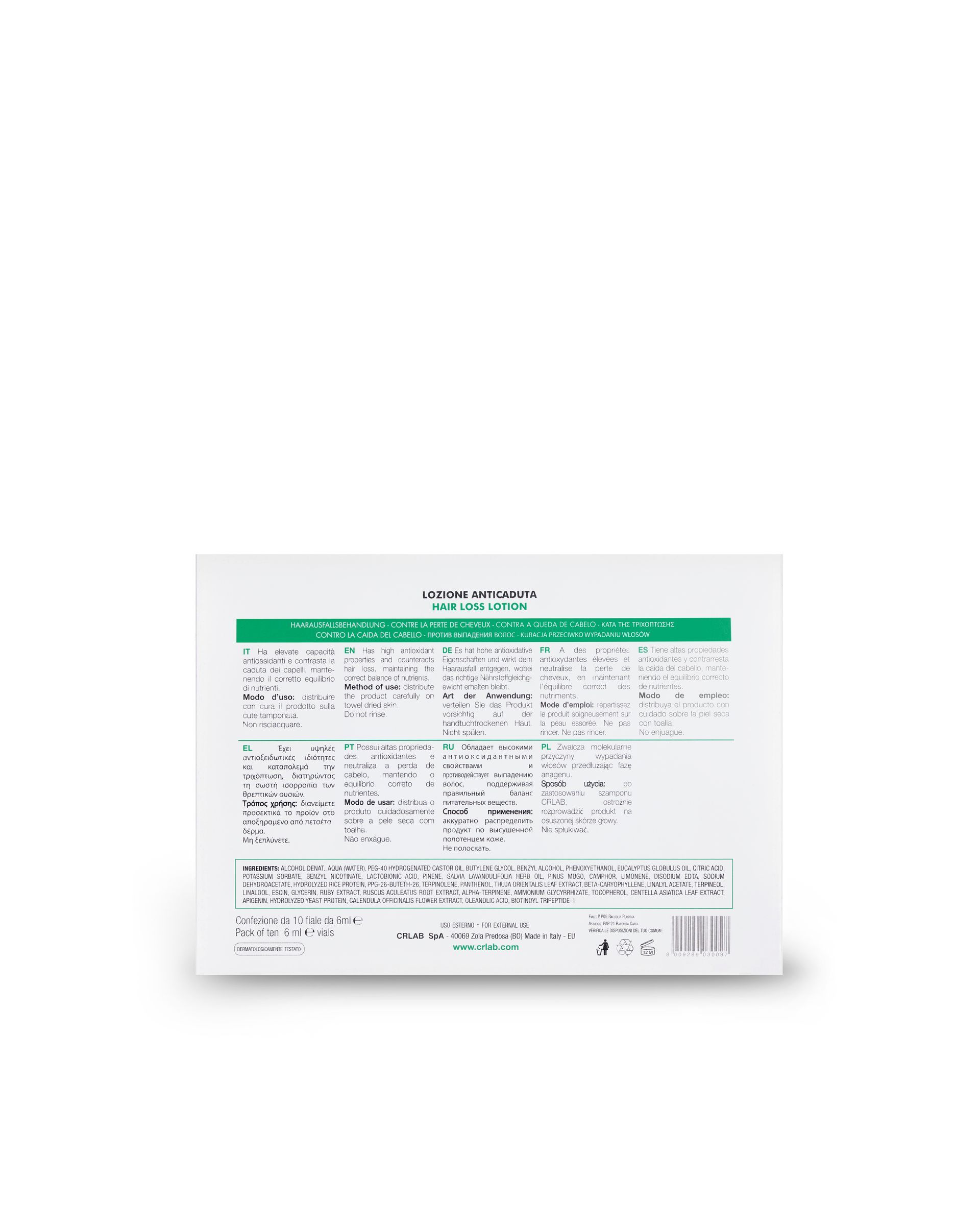 CRLAB hair loss lotion box front with green stripe and product name displayed
