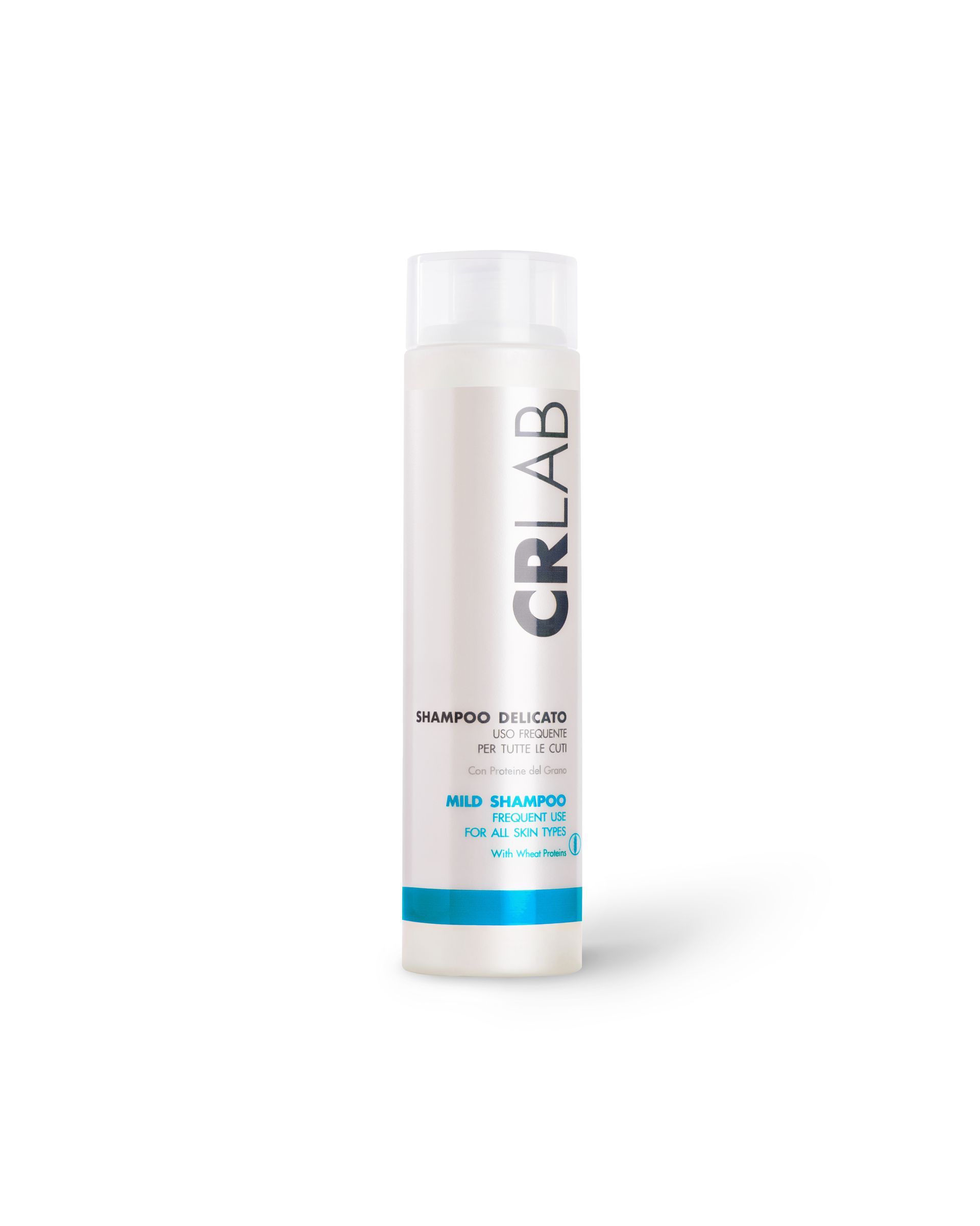 CRLAB mild shampoo bottle with teal accent strip and clear white labeling