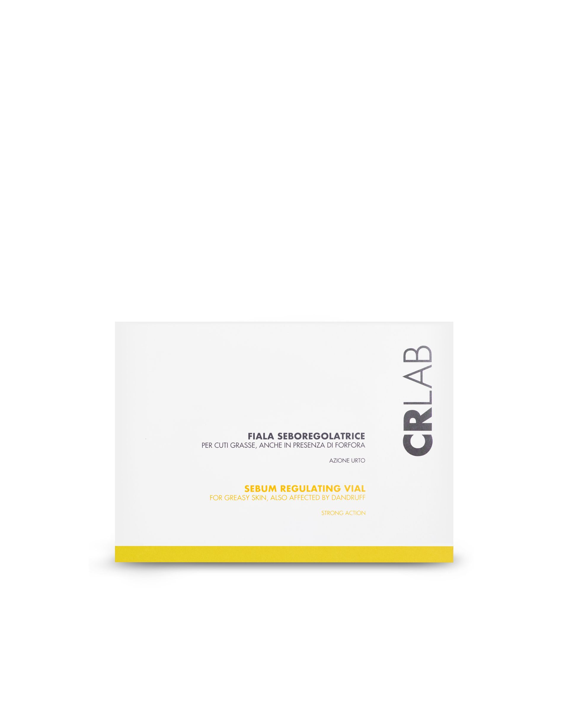 CRLAB sebum regulating vial product box with yellow stripe on white background
