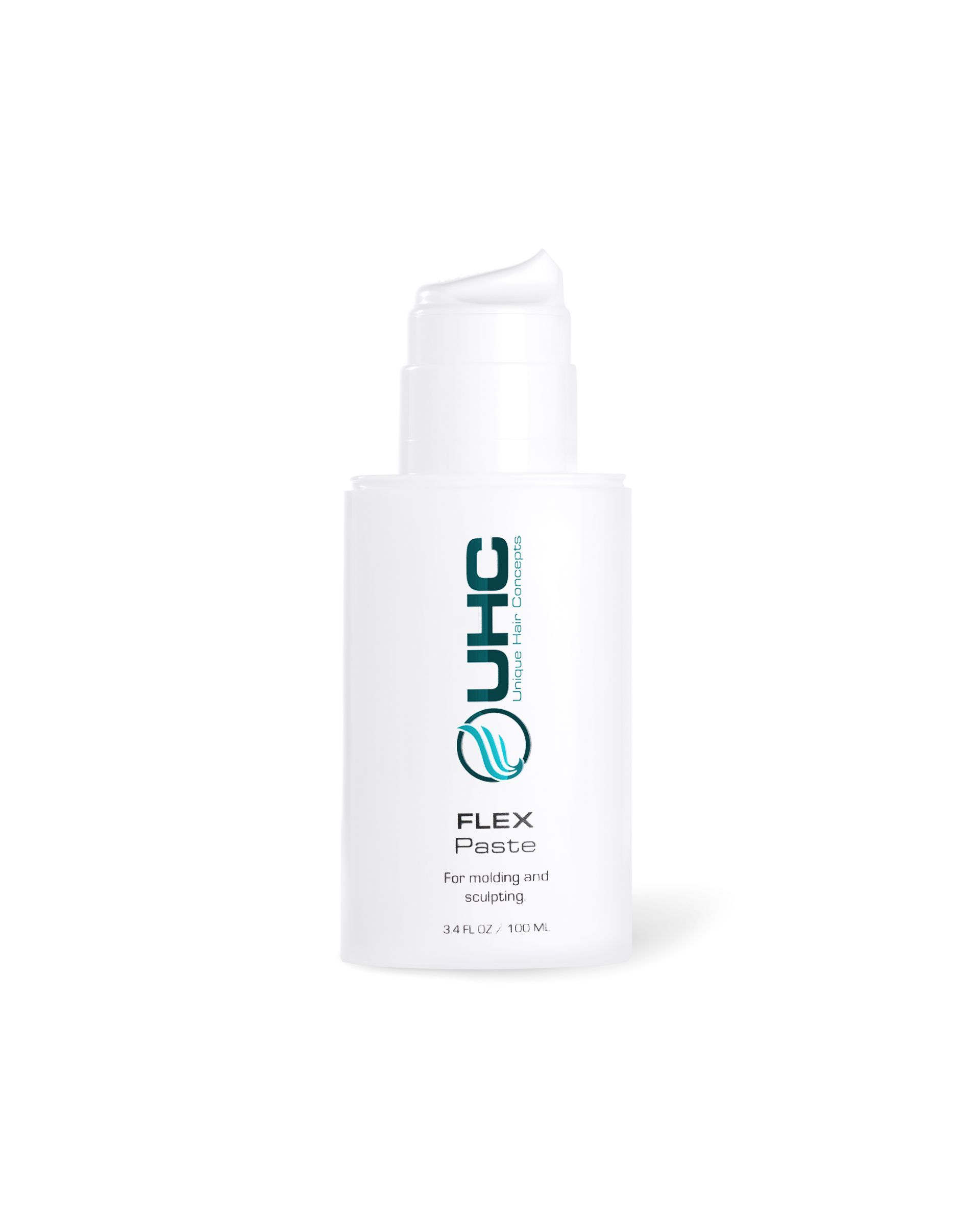 White pump bottle with UHC branding displaying Flex Paste for molding and sculpting