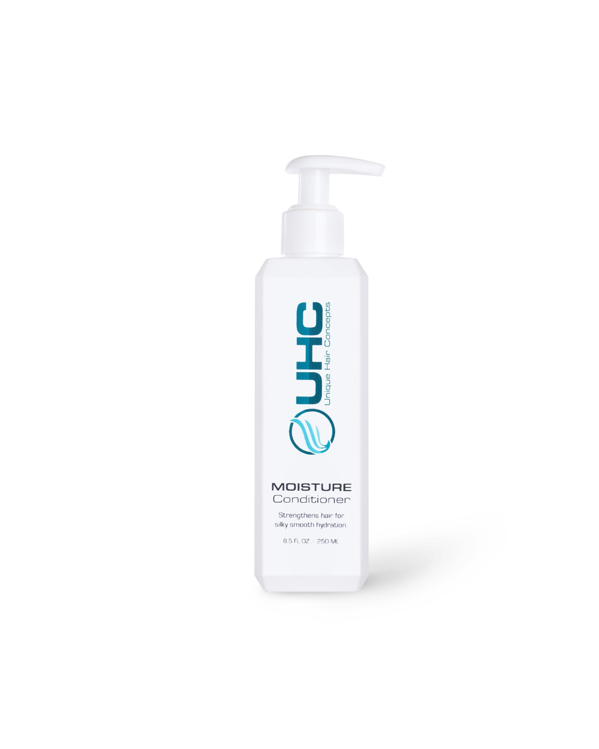 UHC Moisture Conditioner white bottle with pump dispenser, teal logo and front label