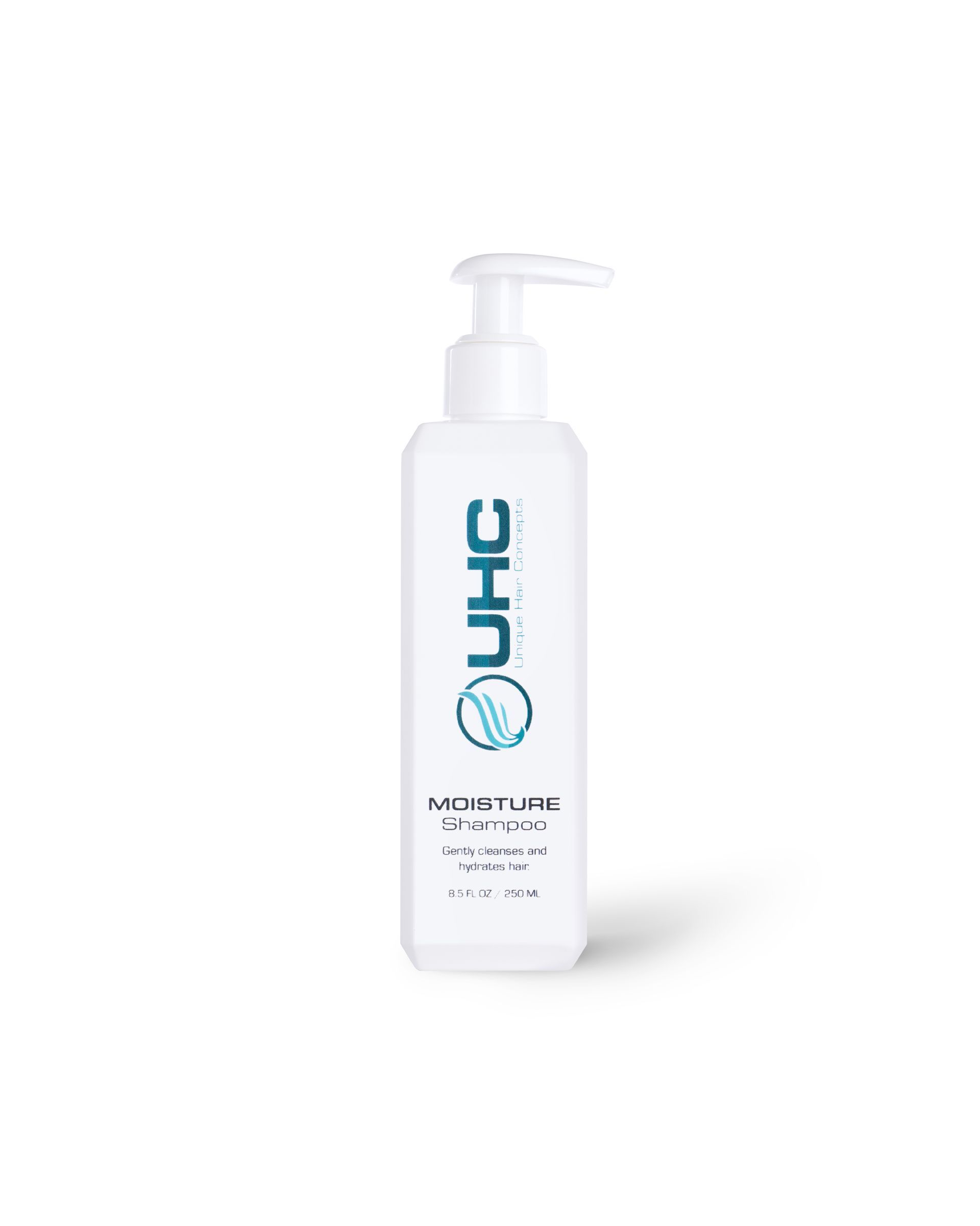 UHC Moisture Shampoo white bottle with pump dispenser, front label visible