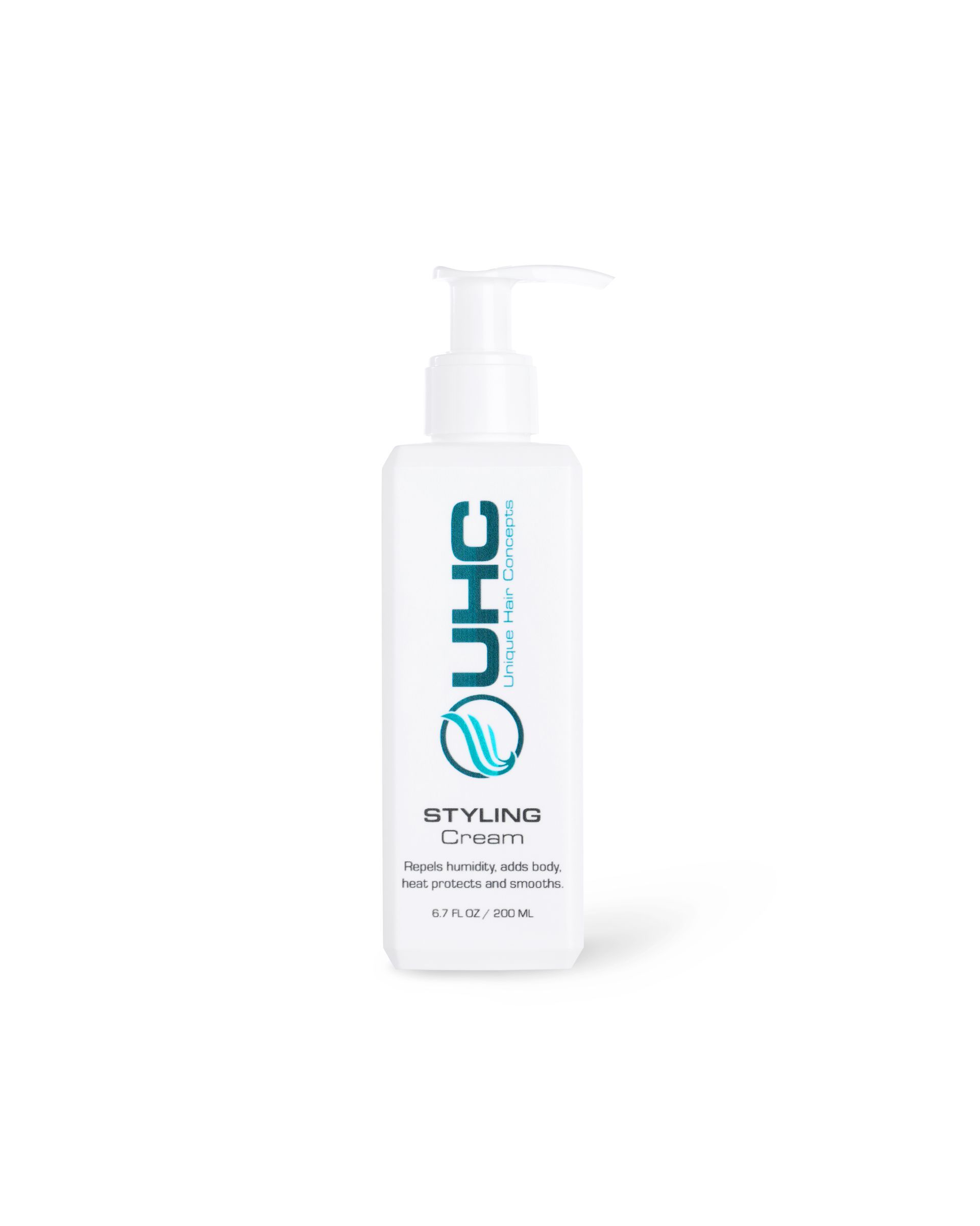 UHC Styling Cream pump bottle front label showing product name and benefits
