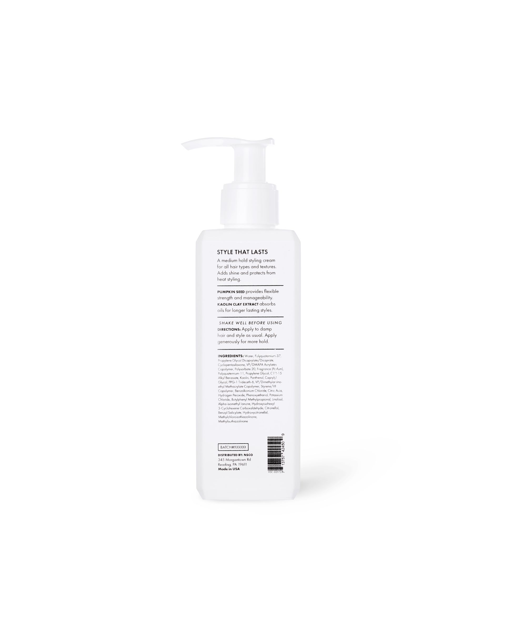UHC Styling Cream pump bottle front label showing product name and benefits