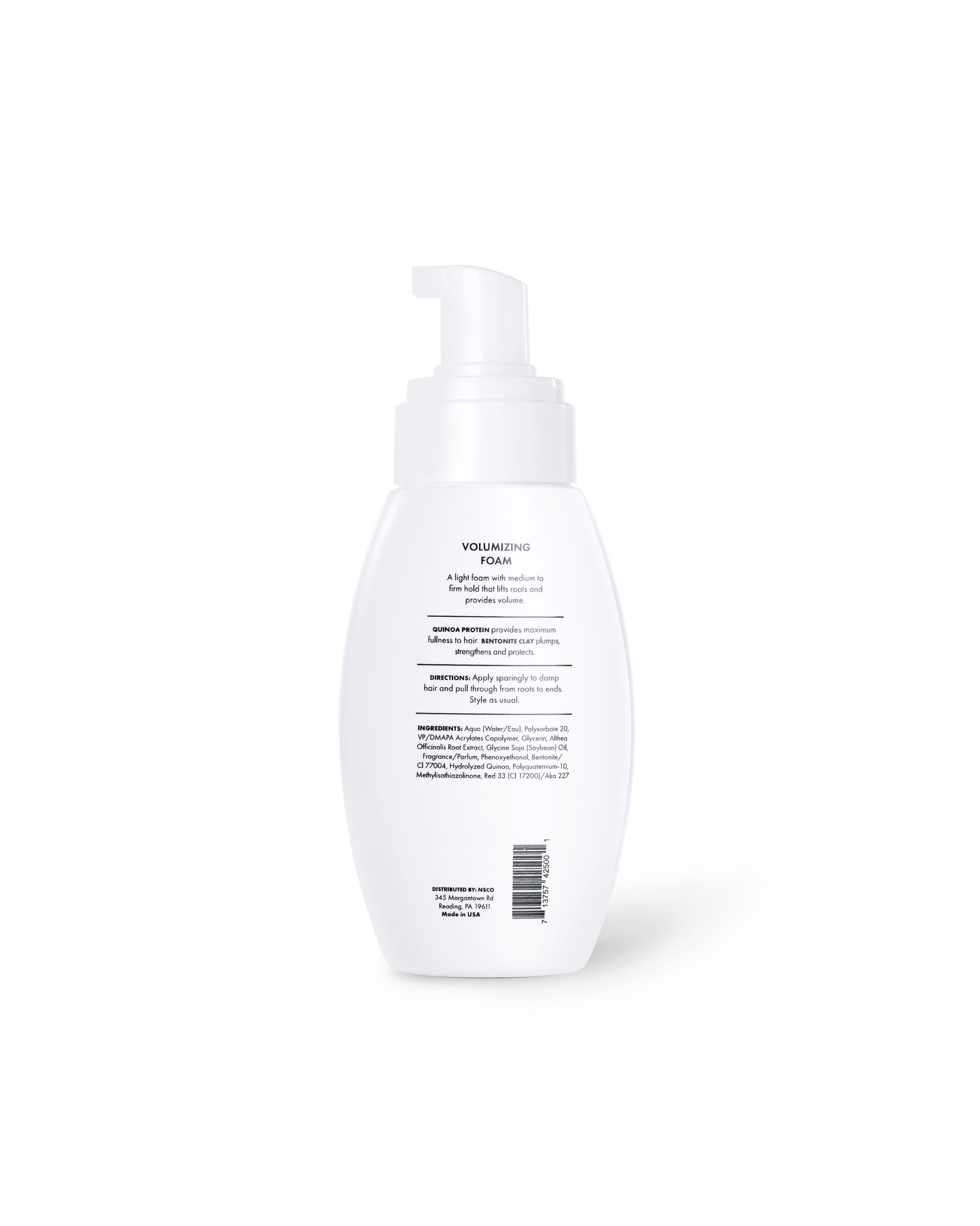 White foaming pump bottle with UHC branding displaying Volumizing Foam product name