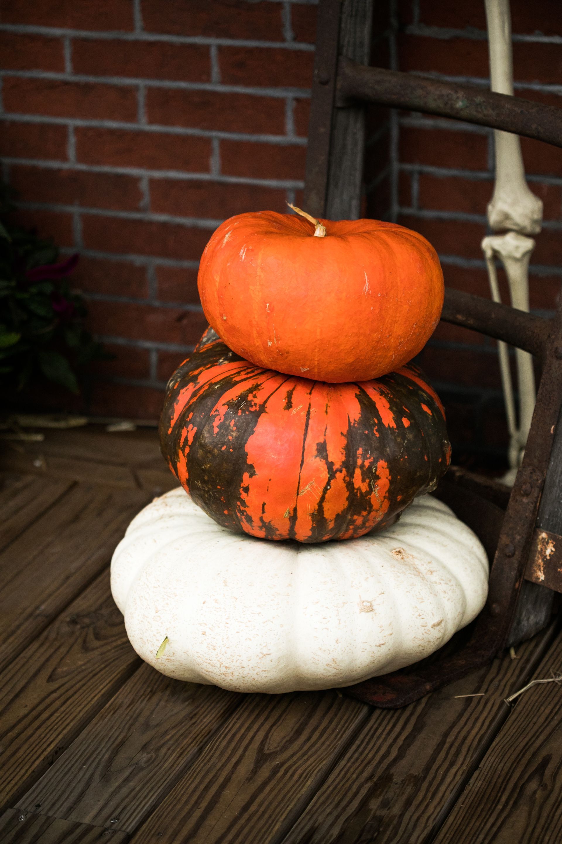 Pumpkins stacked atop one another at Ostara's Grove in Lunenburg, Vermont