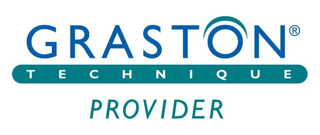 Logo for Graston Technique Provider with the company name in blue and the word provider in italics.