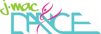JMAC Dance logo with teal lettering and a pink dancer silhouette