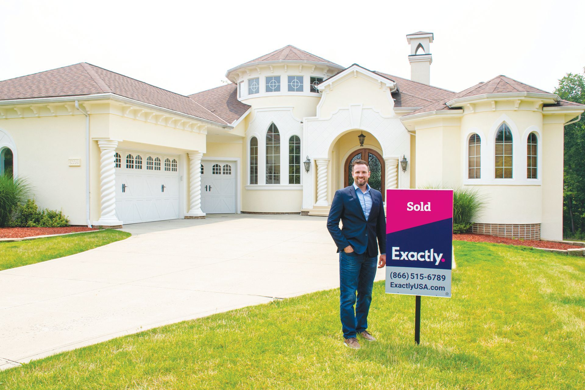 A person standing in front of a house next to a