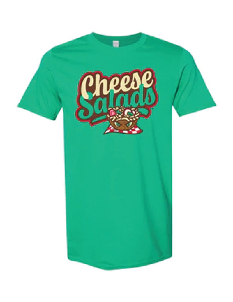A green T-shirt with the text 