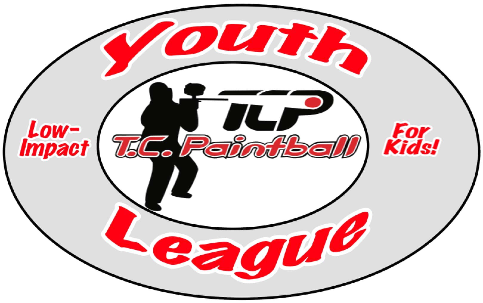 A logo for the youth paintball league for kids