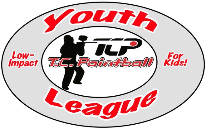 A logo for the youth paintball league for kids