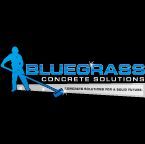 Logo: Blue text "BLUEGRASS CONCRETE SOLUTIONS" with a blue person using a concrete broom on a black background.