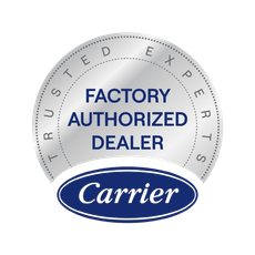 Carrier Factory Authorized Dealer logo with silver seal and blue emblem