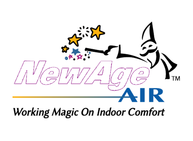 NewAge Air logo with stars and a wizard, tagline: 