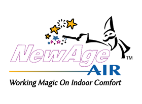 NewAge Air logo with stars and a wizard, tagline: 