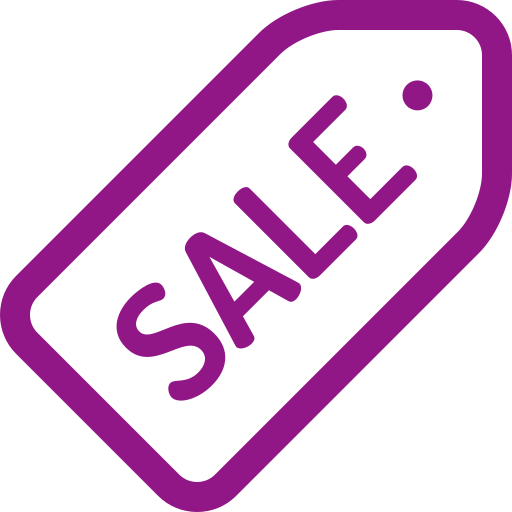 Purple sale tag icon on white background
