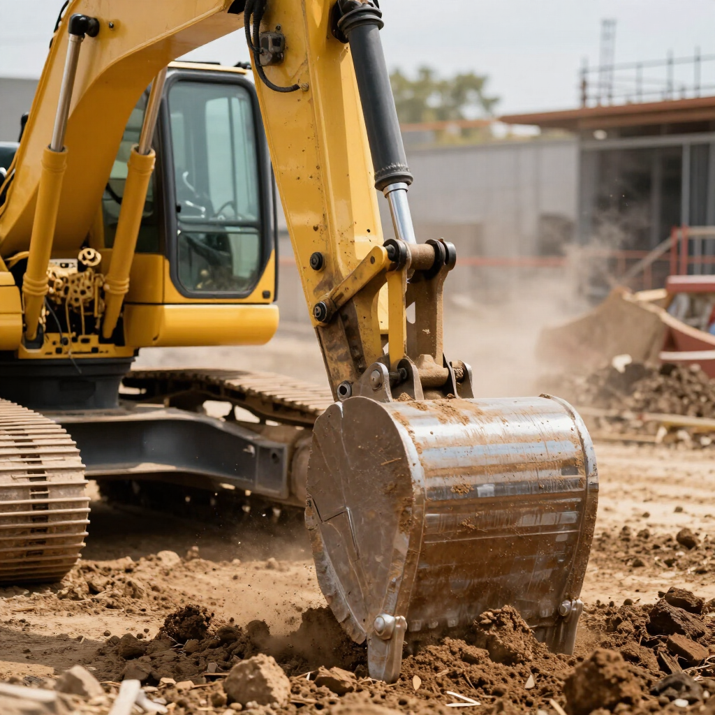 Excavadora trabajando en terreno de construcción urbana