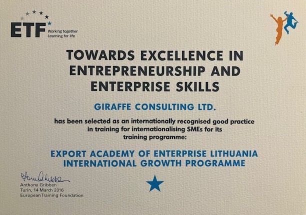 ETF Award to Giraffe Consulting for Export Training, Training in internationalising SMEs
