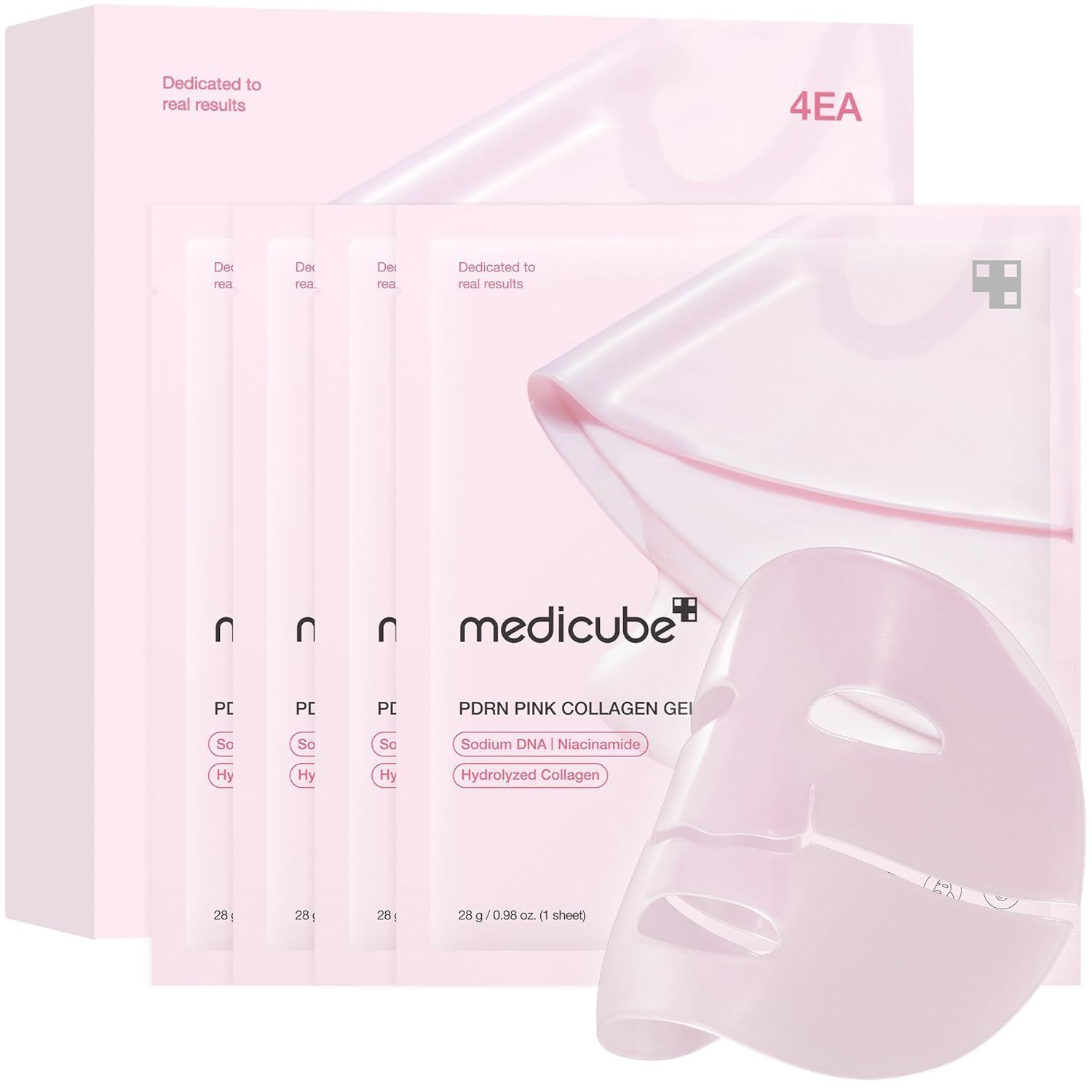 Pink medicube collagen sheet masks in packaging.