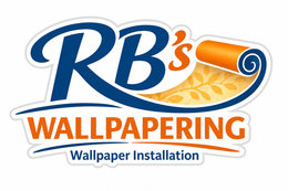 RB&rsquo;s Wallpapering logo with blue and orange wallpaper roll and the text &ldquo;Wallpaper Installation&rdquo;