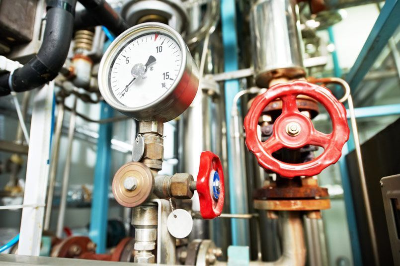 Closeup of Manometer, Pipes and Faucet Valves — Gas Fitting in Wollongong