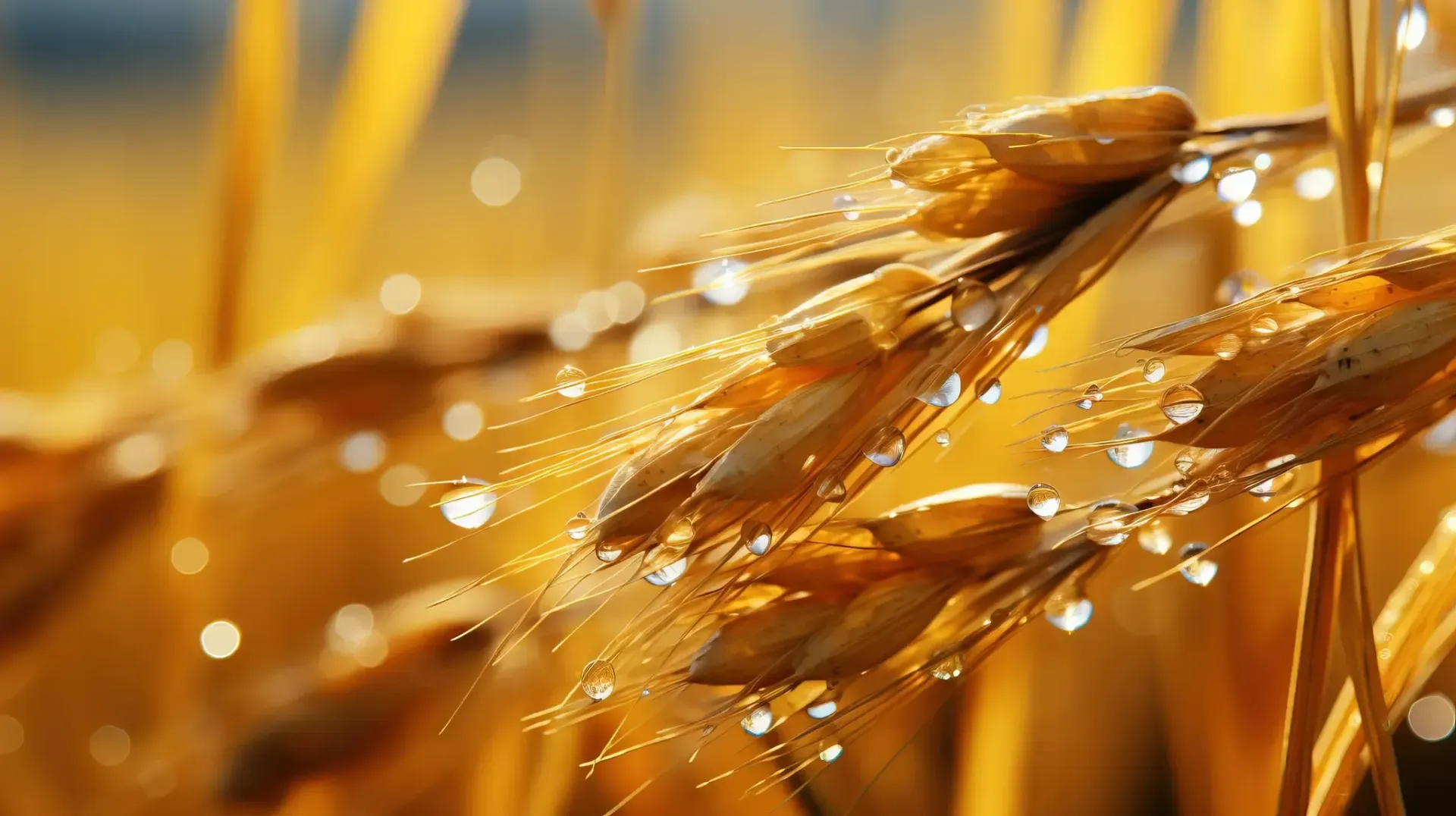 a close up of a wheat ear with water drops on it