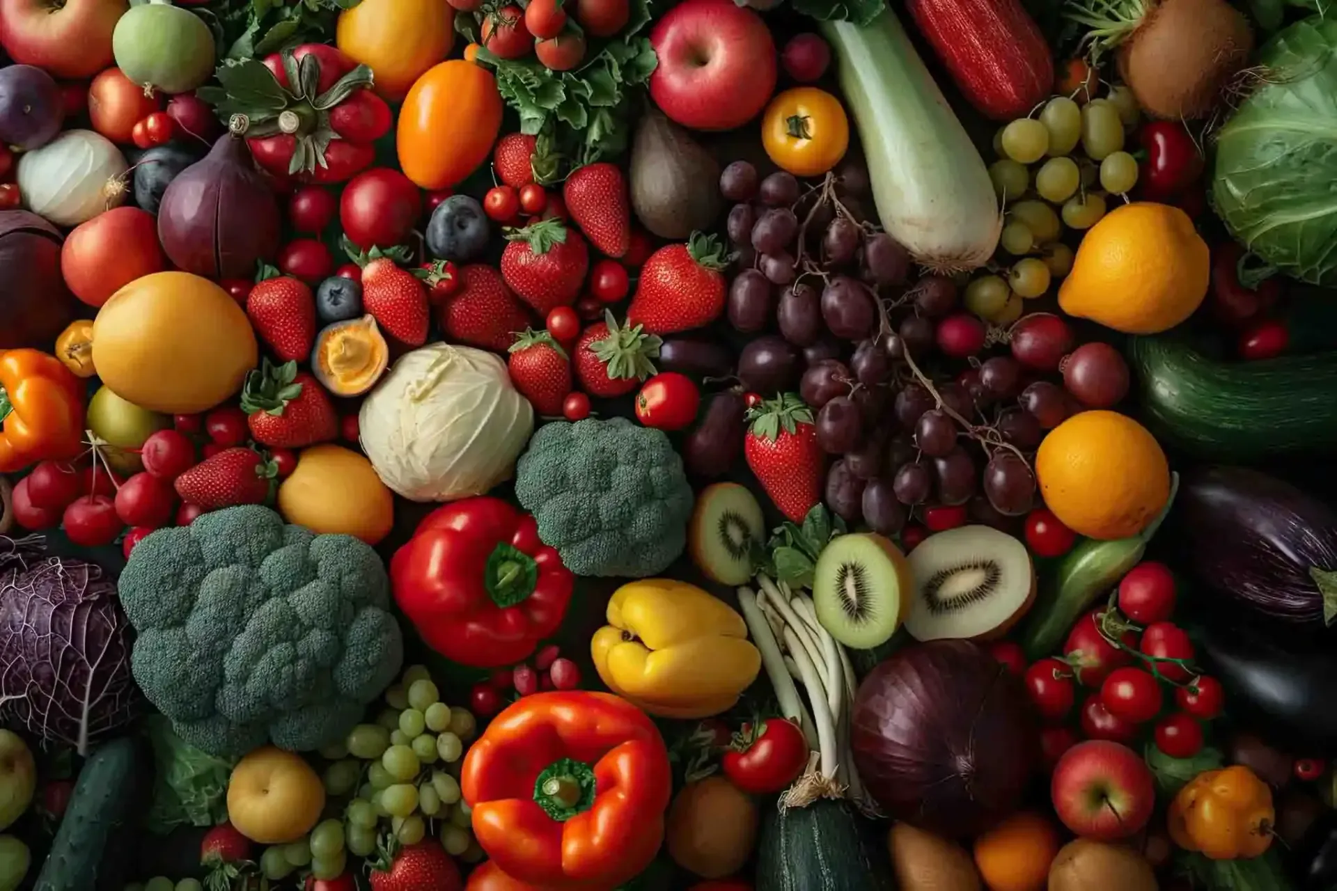 there are many different types of fruits and vegetables on the table