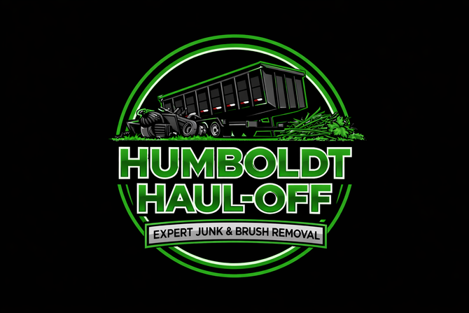 Humboldt Haul-Off logo: black dump truck filled with debris, green circular frame, and text on a black background.