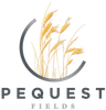 PEQUEST Fields logo with golden wheat stalks inside a gray circular arc