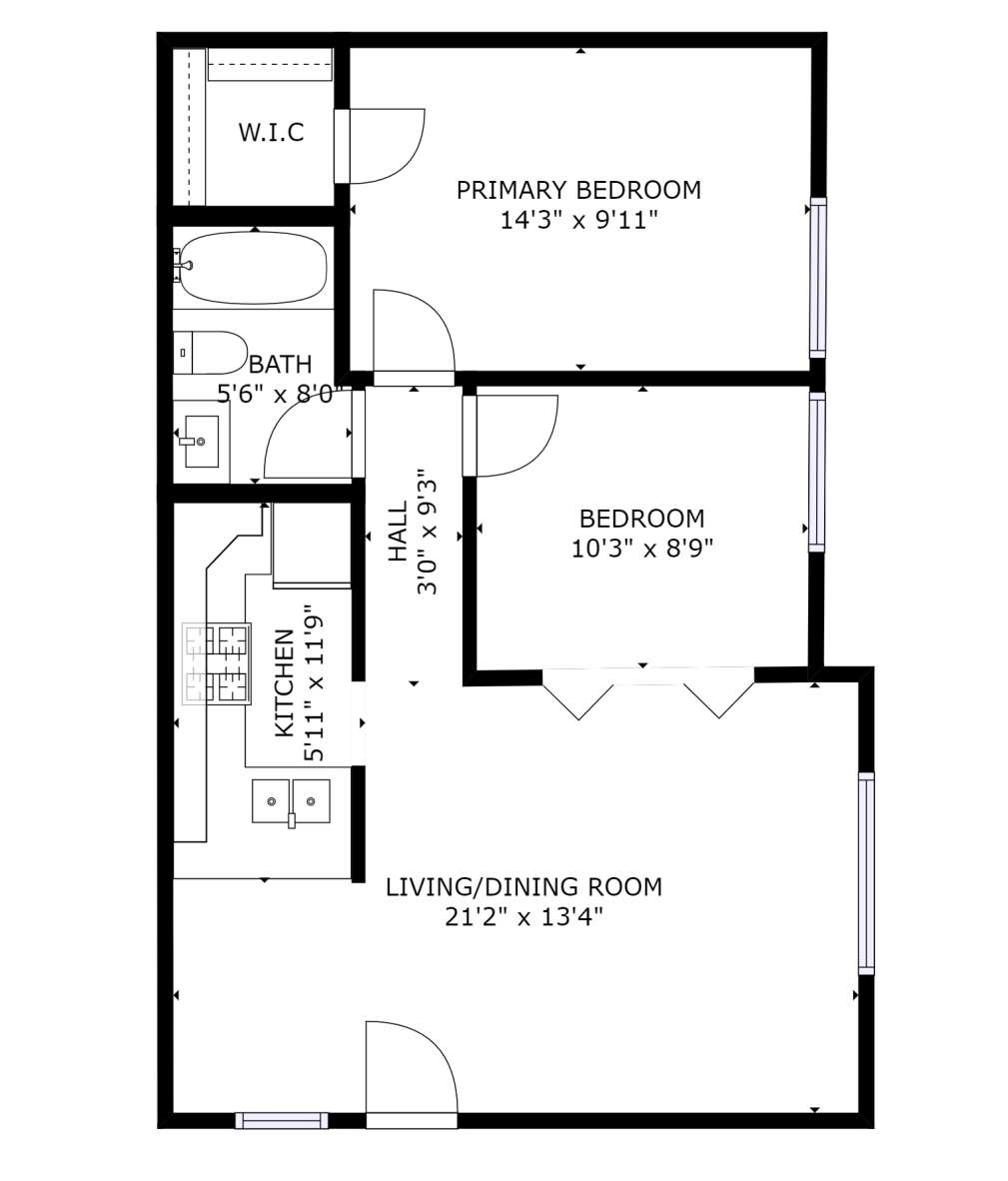 1 Bed & Den, 1 Bath Floor Plan