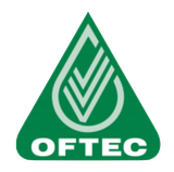 A green triangle with the word oftec on it