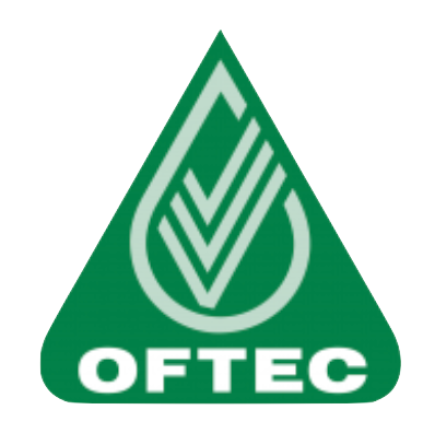 A green triangle with the word oftec on it