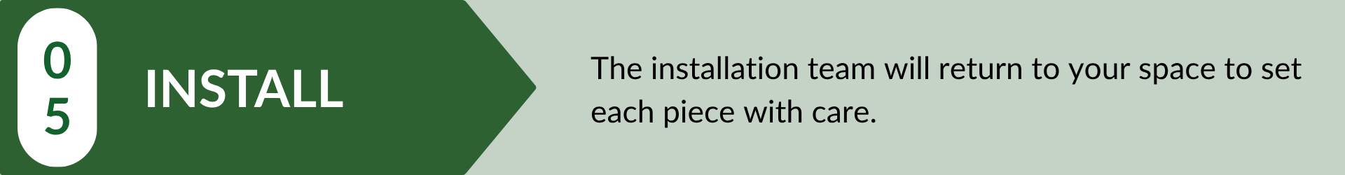 Green “INSTALL” banner with a small clock icon and a note about installation taking care and time.