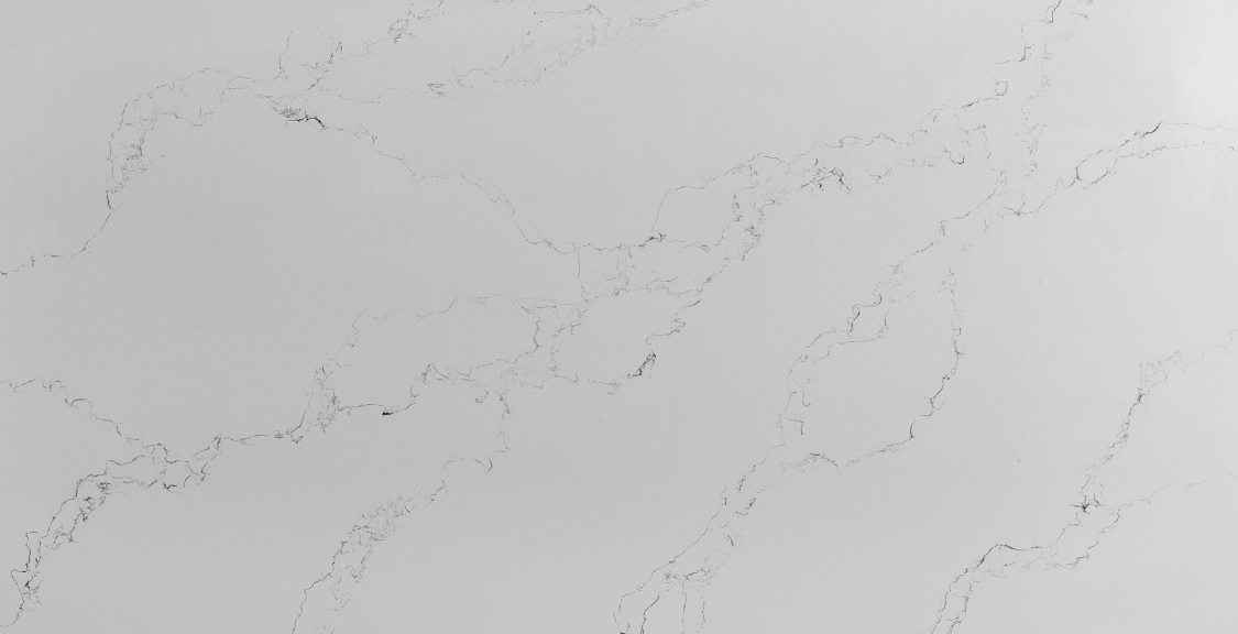 Large white marble-pattern panel on a dark wall above a light gray floor.